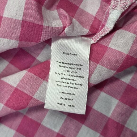 Talbots Shirt Womens L Pink White Gingham Check Tunic Cotton 3/4 Sl Peasant Boho - Picture 5 of 11